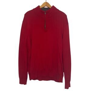 Lands End Red Pullover Sweater Quarter Zip Men’s Size Large Preppy Supima Cotton